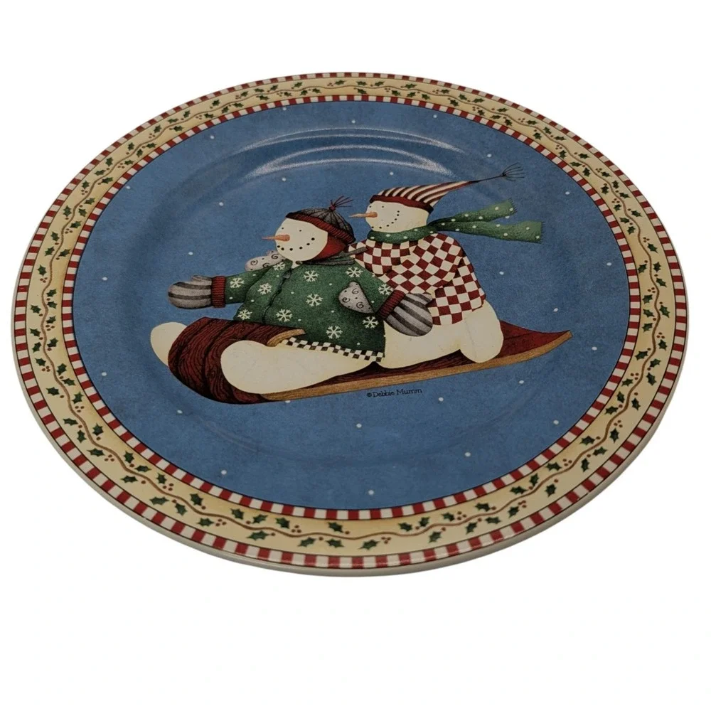 Vintage Sakura Debbie Mumm Plate Salad Christmas Holiday Jolly Snowmen 2000‎